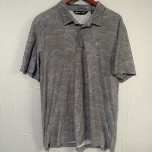 TravisMathew Polo Shirt Mens XL Gray Palm Tree Print Golf Casual Short Sleeve